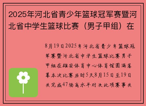 2025年河北省青少年篮球冠军赛暨河北省中学生篮球比赛（男子甲组）在雄安新区圆满落幕
